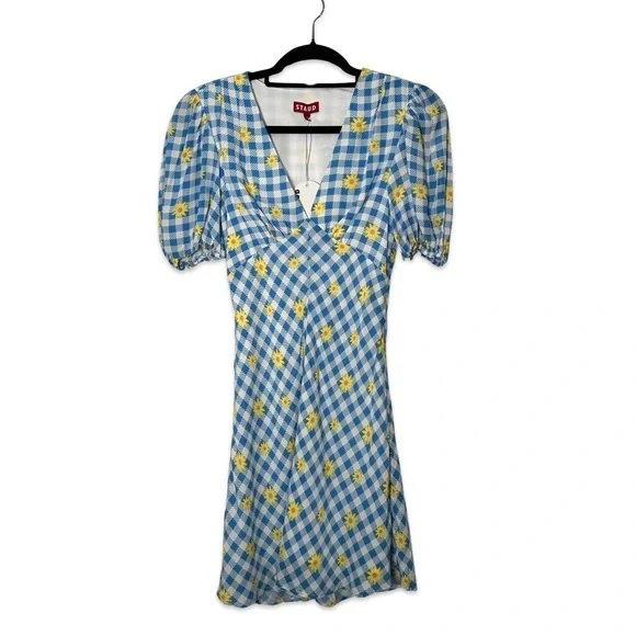Staud Milla Print Mini dress In Gingham Daisy Plaid Size 0, 2 and 4 available